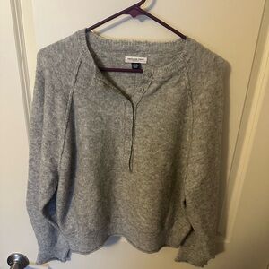 American Eagle Whoa So Soft Henley Sweater in gray.